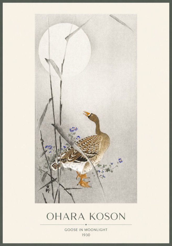 Ohara Koson Goose in Moonlight No1 - Plakát