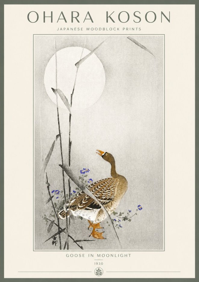 Ohara Koson Goose in Moonlight No2 - Plakát