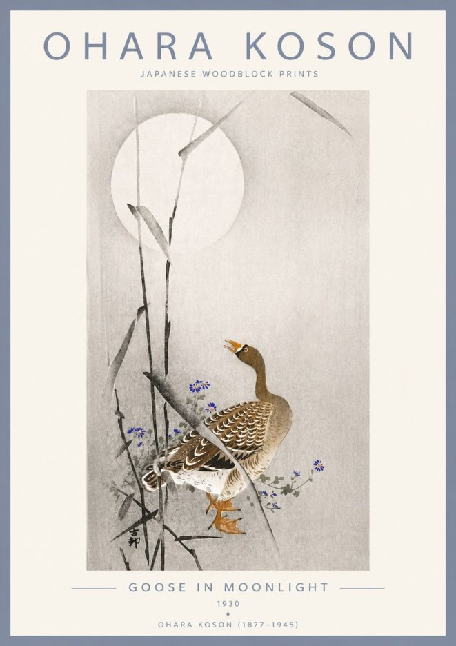 Ohara Koson Goose in Moonlight No4 - Plakát