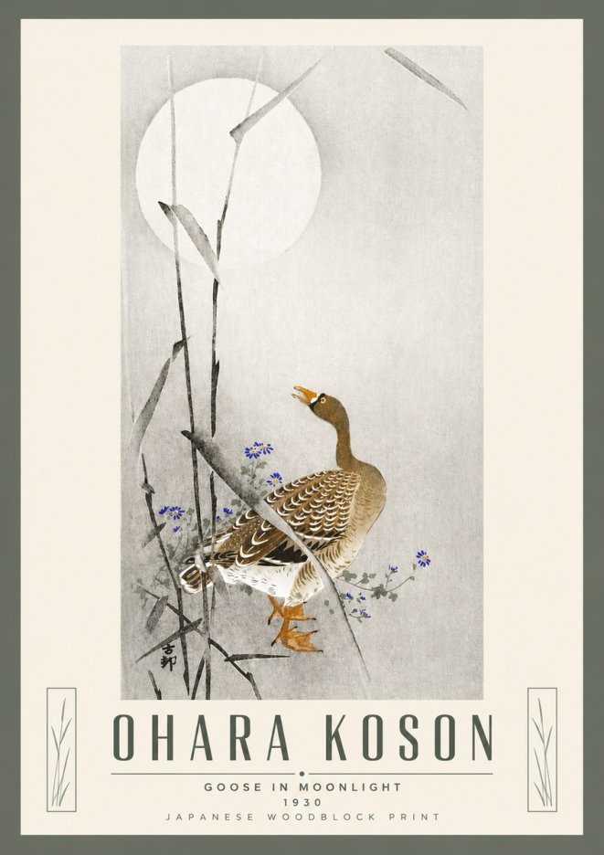 Ohara Koson Goose in Moonlight No5 - Plakát