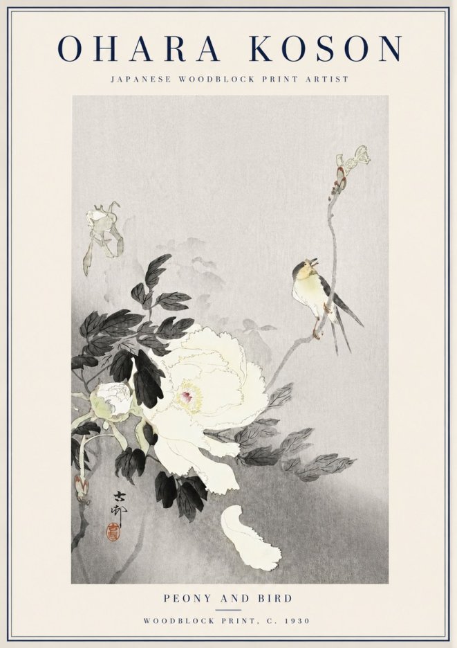 Ohara Koson Peony and Bird No3 - Plakát