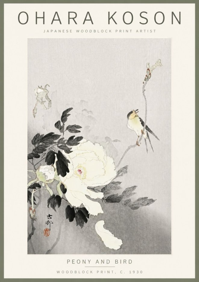 Ohara Koson Peony and Bird No6 - Plakát