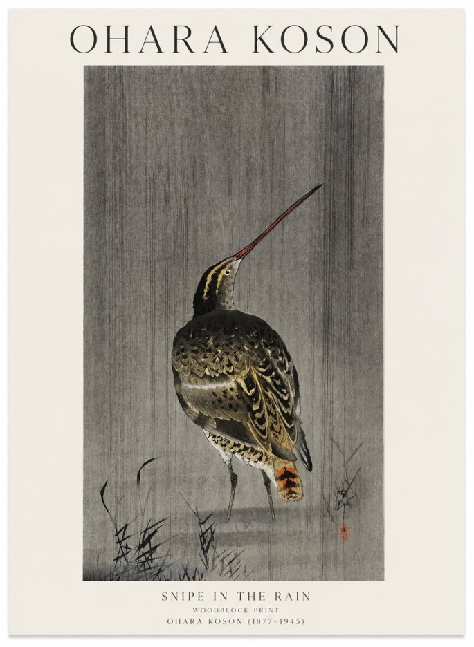 Ohara Koson Snipe in the Rain No1 - Plakát