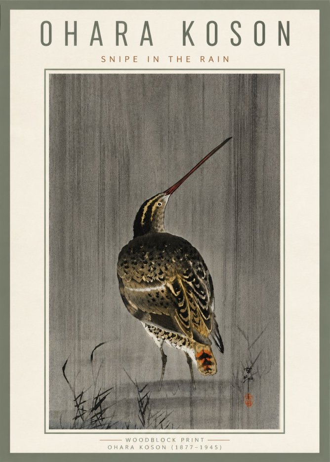 Ohara Koson Snipe in the Rain No6 - Plakát