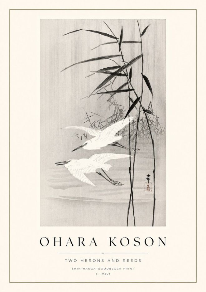 Ohara Koson Two Herons and Reeds No1 - Plakát