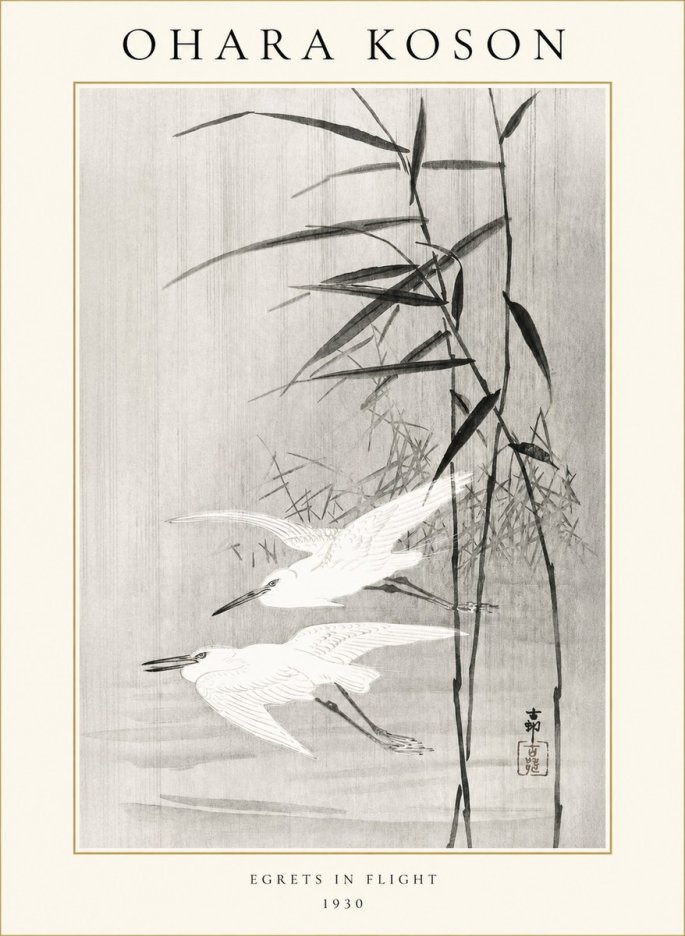Ohara Koson Two Herons and Reeds No2 - Plakát
