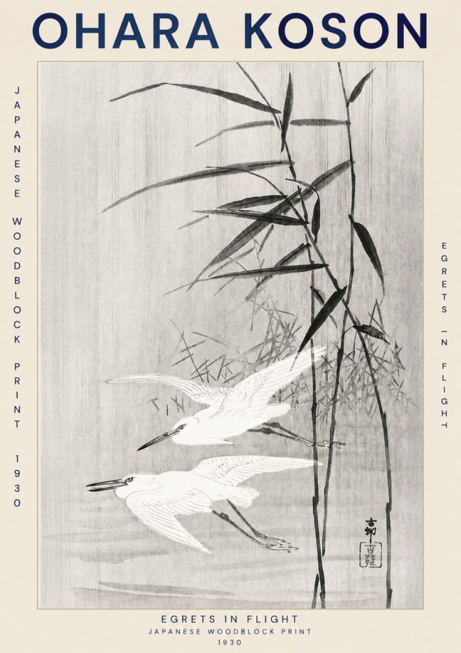Ohara Koson Two Herons and Reeds No3 - Plakát