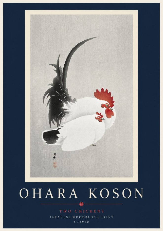 Ohara Koson Two Chickens No3 - Plakát