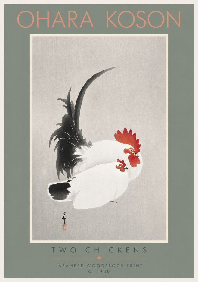 Ohara Koson Two Chickens No4 - Plakát