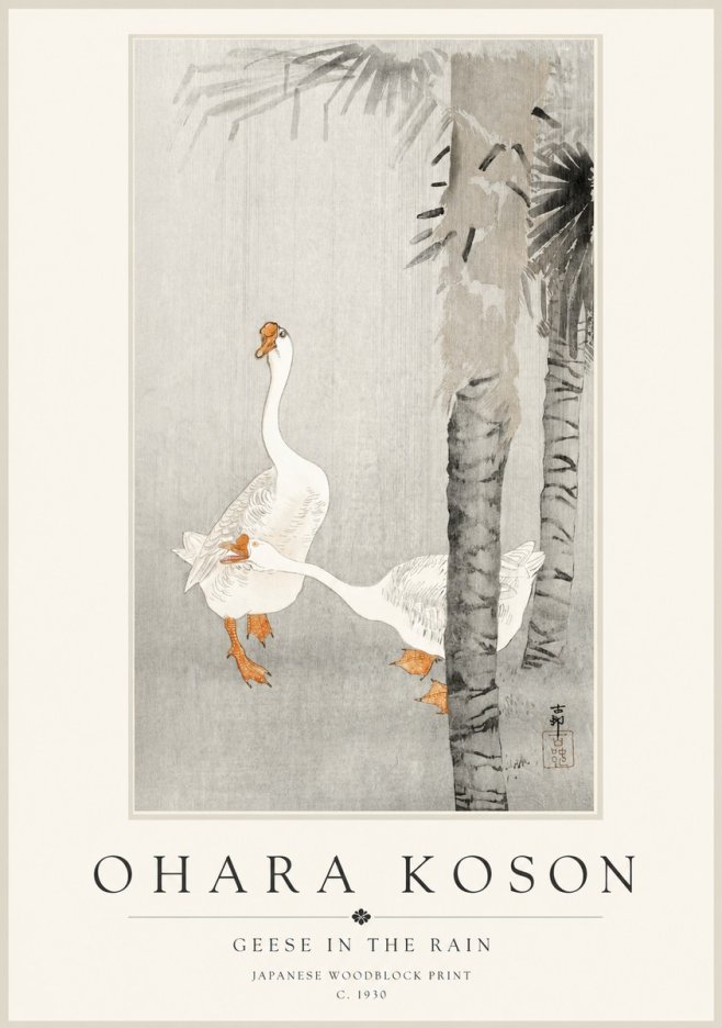 Ohara Koson Geese in the Rain No1 - Plakát