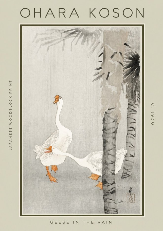 Ohara Koson Geese in the Rain No2 - Plakát