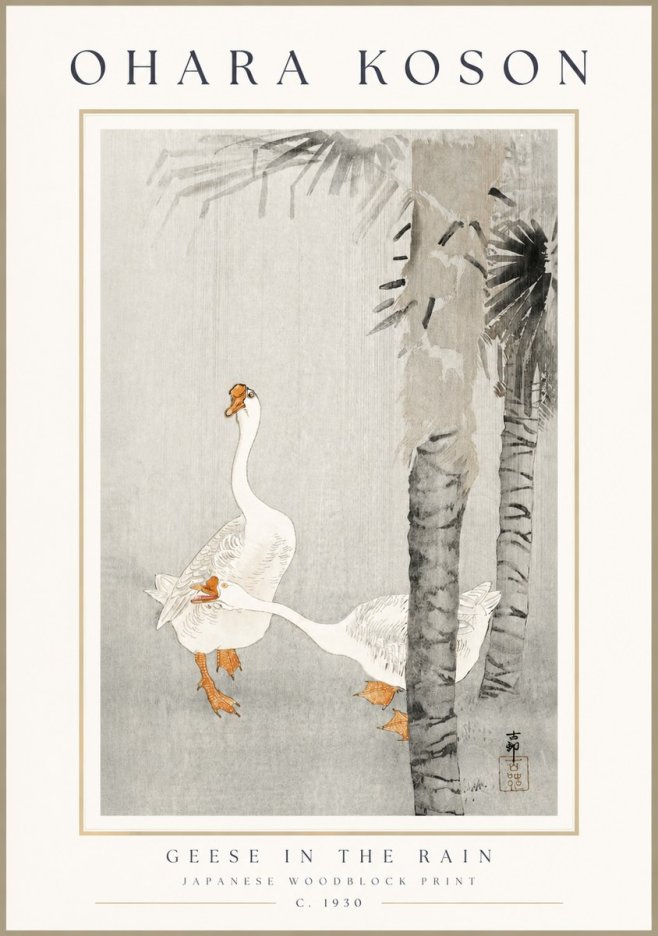 Ohara Koson Geese in the Rain No3 - Plakát
