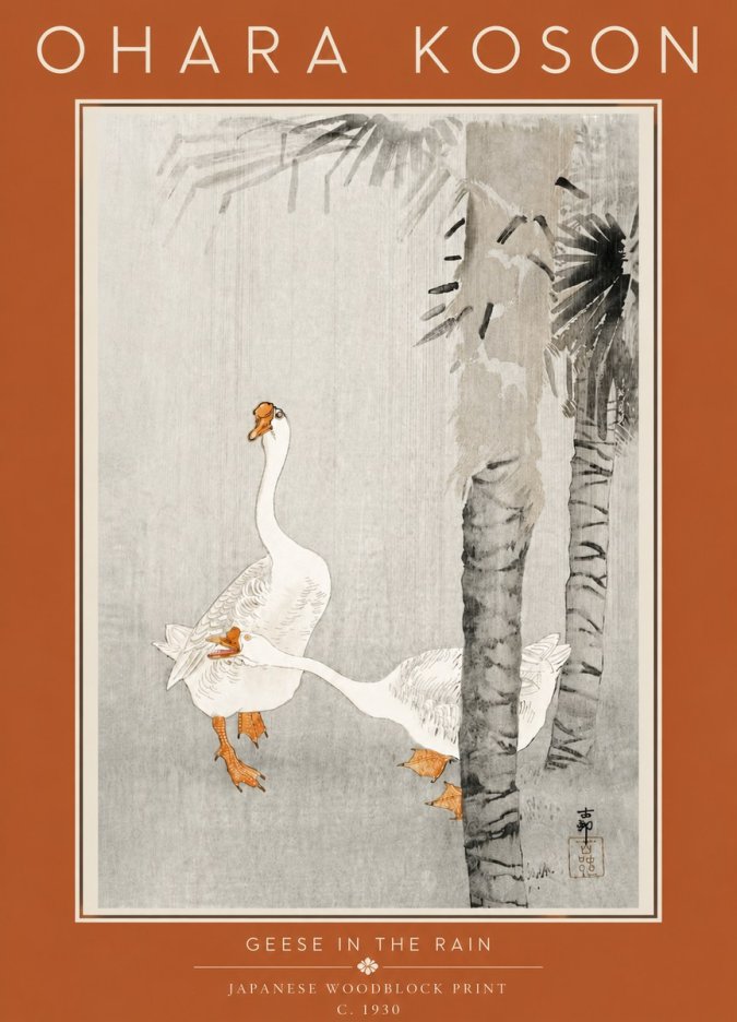 Ohara Koson Geese in the Rain No5 - Plakát