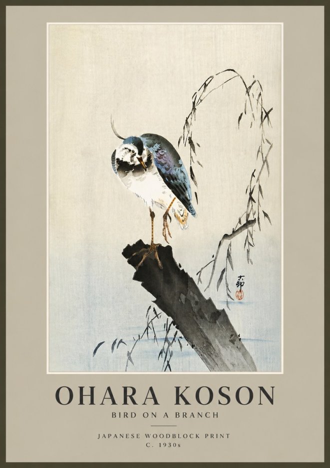 Ohara Koson Bird on a Branch III No6 - Plakát