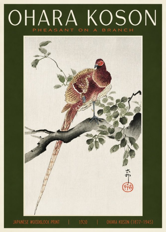 Ohara Koson Pheasant on a Branch No2 - Plakát