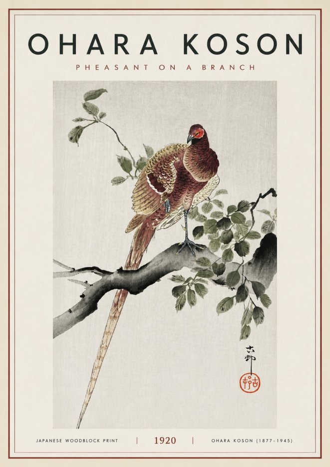 Ohara Koson Pheasant on a Branch No6 - Plakát