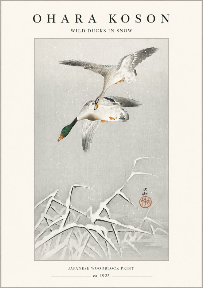 Ohara Koson Wild Ducks in Snow No1 - Plakát