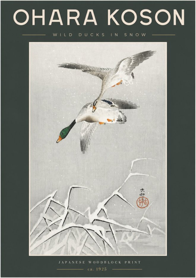 Ohara Koson Wild Ducks in Snow No2 - Plakát