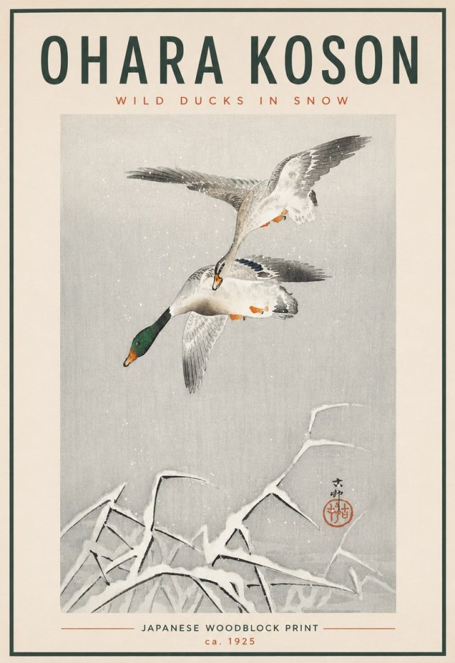 Ohara Koson Wild Ducks in Snow No4 - Plakát