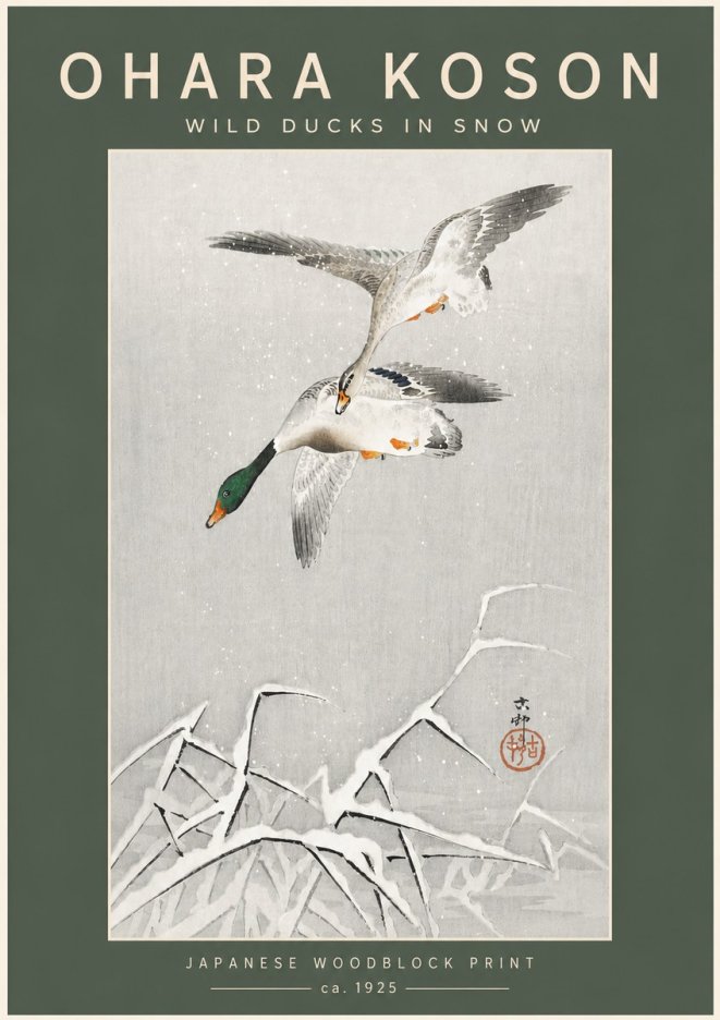 Ohara Koson Wild Ducks in Snow No5 - Plakát