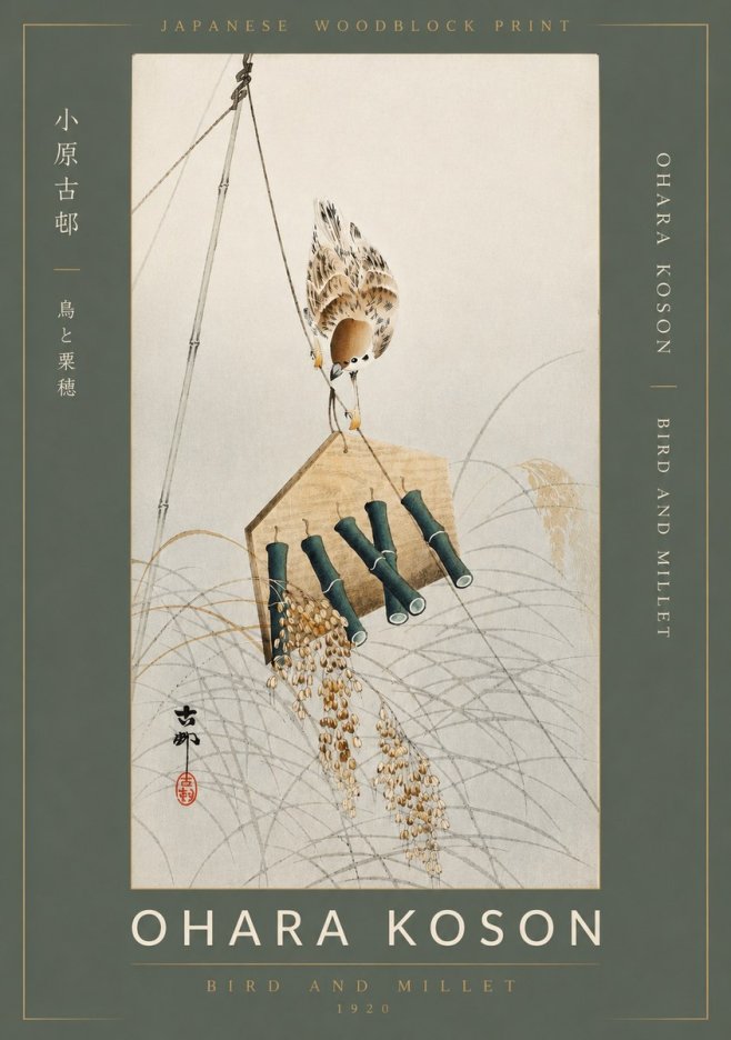 Ohara Koson Bird and Millet No2 - Plakát