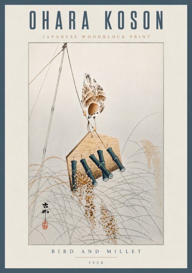 Ohara Koson Bird and Millet No6 - Plakát