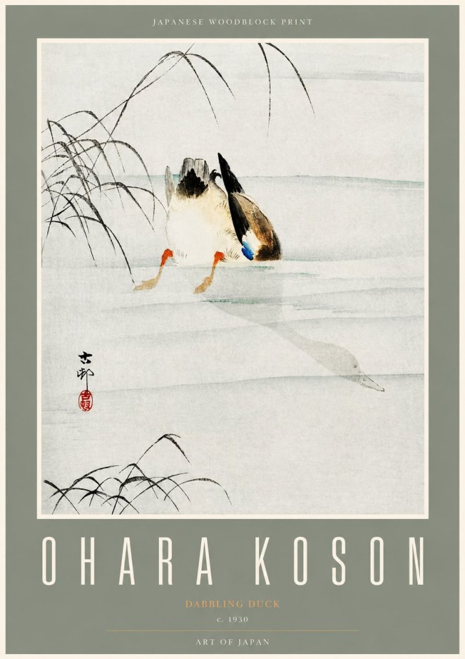 Ohara Koson Dabbling Duck No2 - Plakát