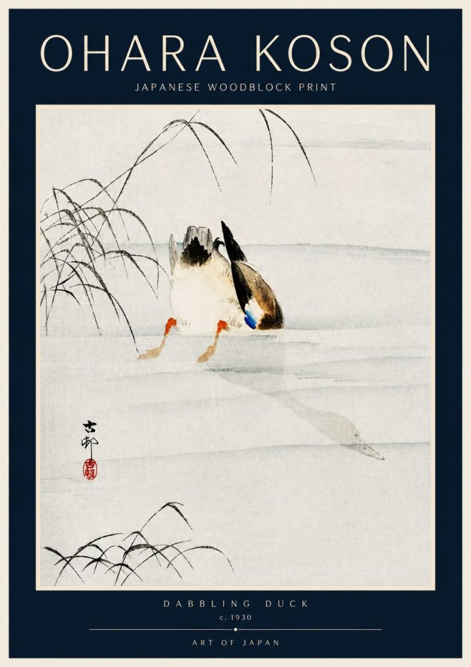 Ohara Koson Dabbling Duck No4 - Plakát