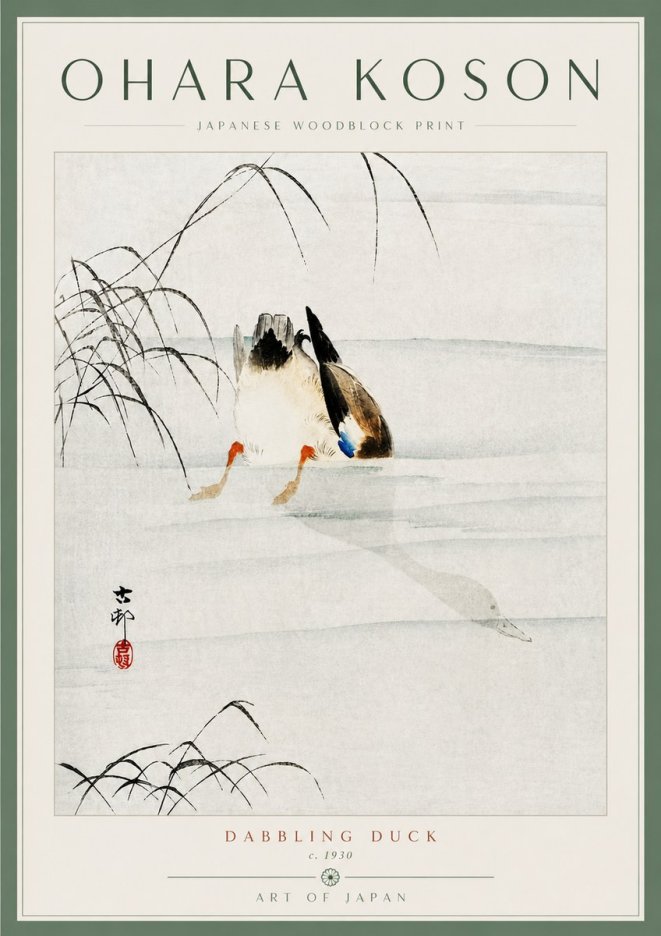 Ohara Koson Dabbling Duck No5 - Plakát