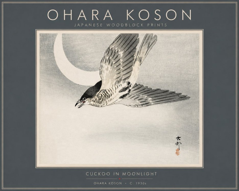 Ohara Koson Cuckoo in Moonlight No2 - Plakát