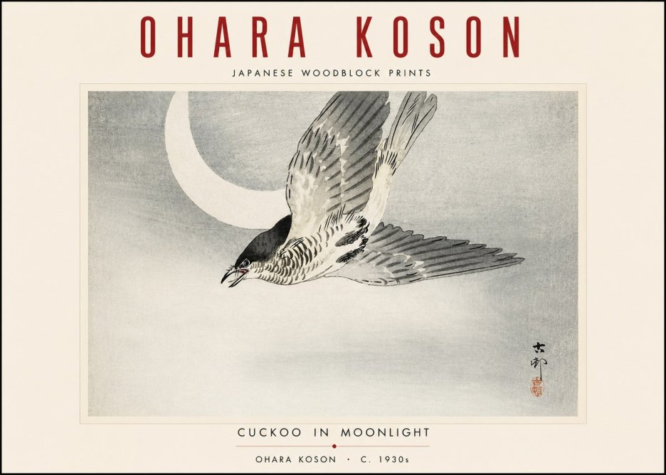 Ohara Koson Cuckoo in Moonlight No3 - Plakát