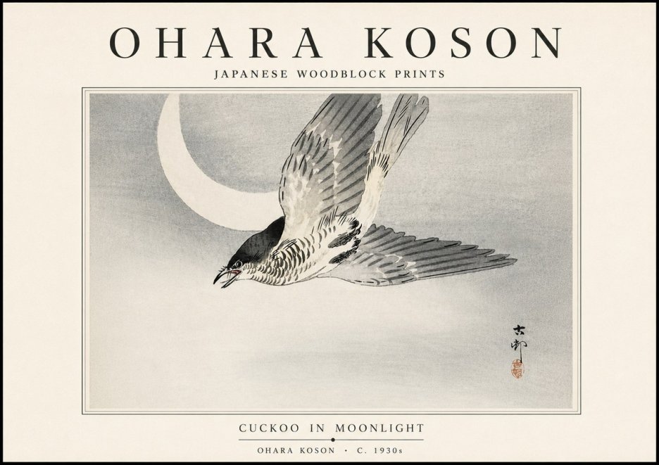 Ohara Koson Cuckoo in Moonlight No5 - Plakát