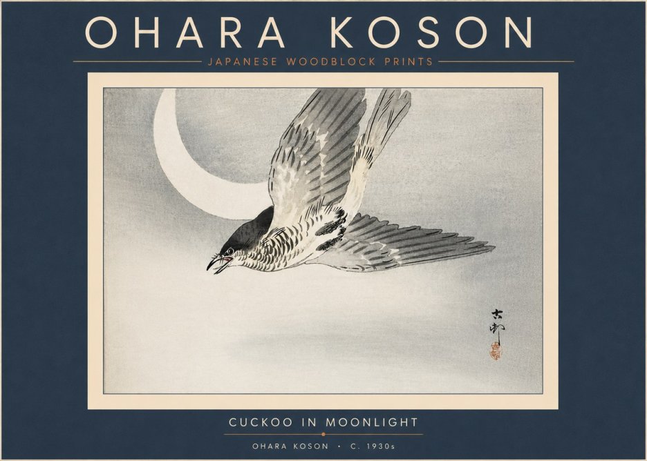 Ohara Koson Cuckoo in Moonlight No6 - Plakát