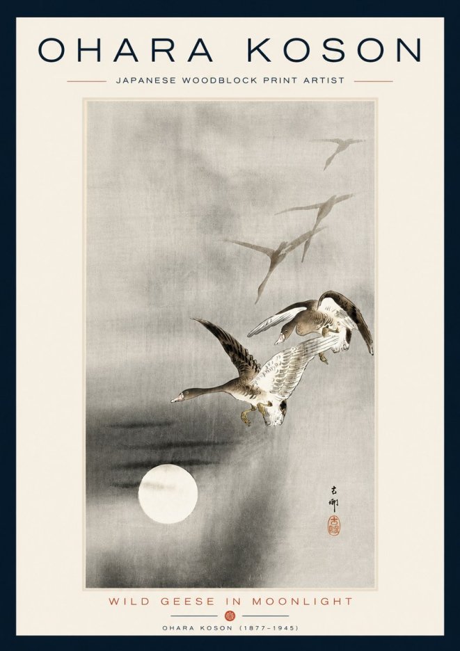 Ohara Koson Wild Geese in Moonlight II No5 - Plakát