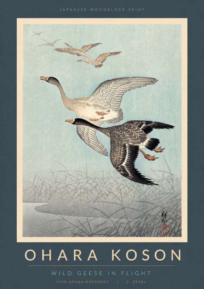 Ohara Koson Wild Geese in Flight II No2 - Plakát