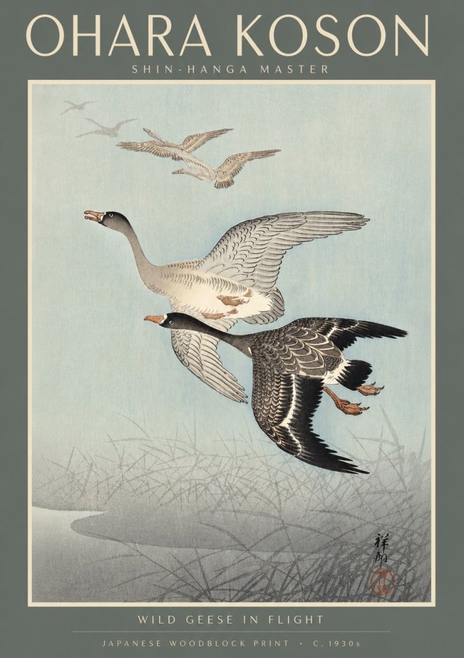 Ohara Koson Wild Geese in Flight II No4 - Plakát