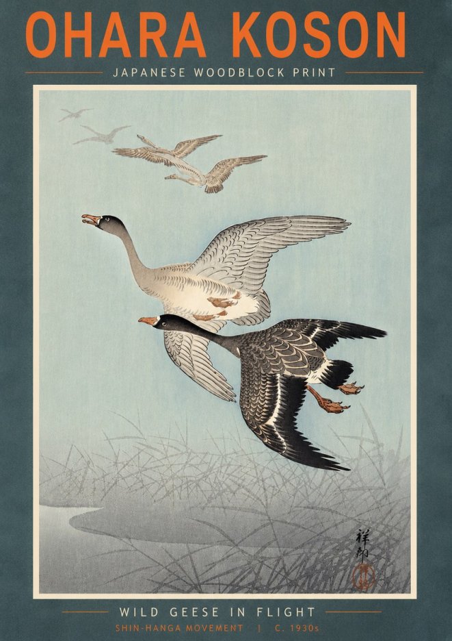 Ohara Koson Wild Geese in Flight II No5 - Plakát