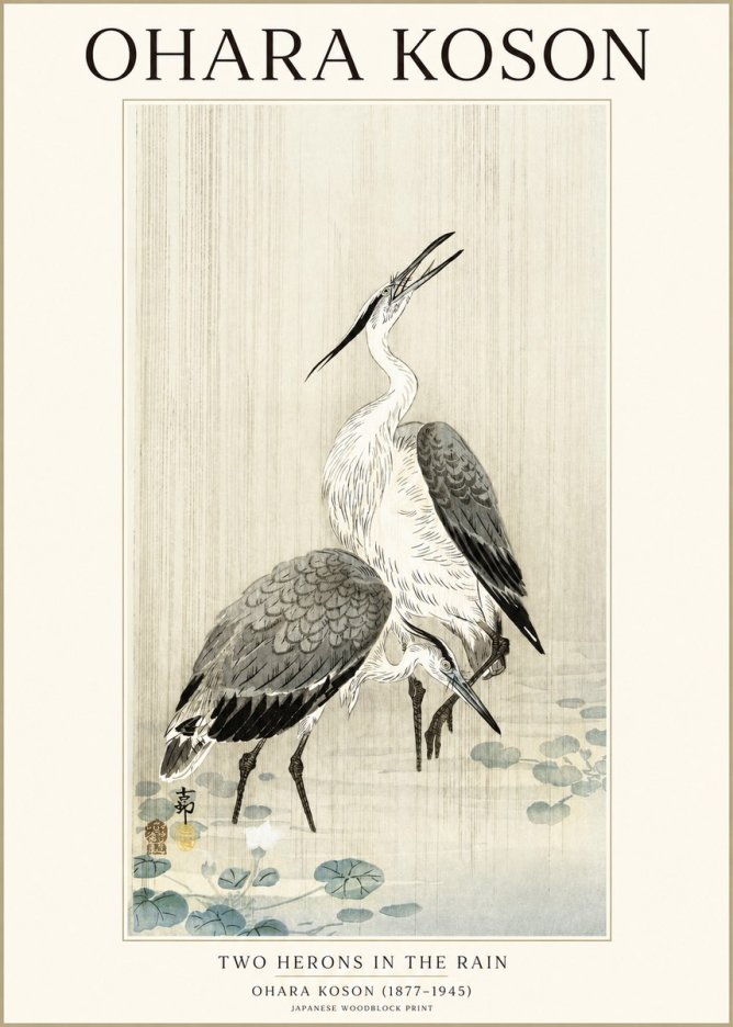 Ohara Koson Two Herons in the Rain No1 - Plakát