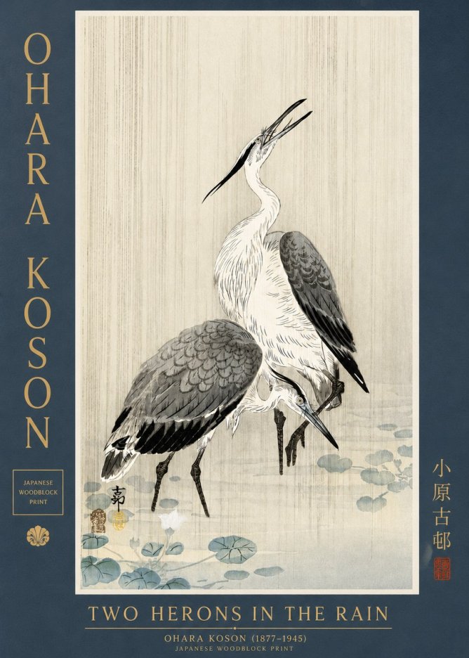 Ohara Koson Two Herons in the Rain No3 - Plakát