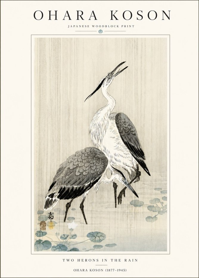 Ohara Koson Two Herons in the Rain No4 - Plakát