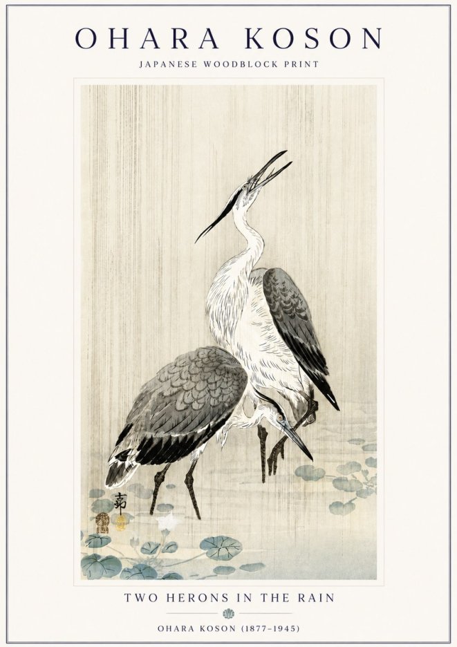 Ohara Koson Two Herons in the Rain No6 - Plakát