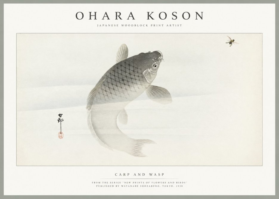 Ohara Koson Carp and Wasp No1 - Plakát