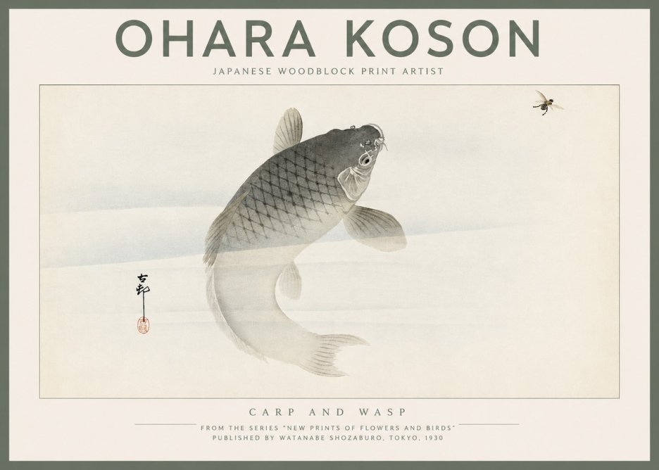Ohara Koson Carp and Wasp No2 - Plakát