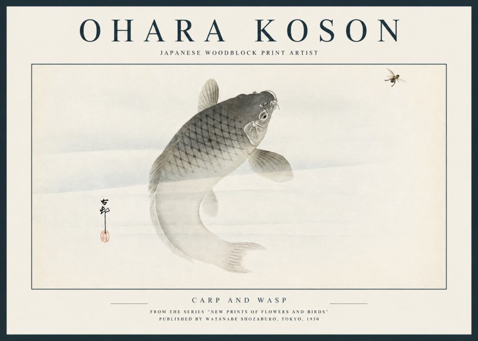 Ohara Koson Carp and Wasp No3 - Plakát