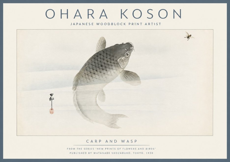 Ohara Koson Carp and Wasp No6 - Plakát
