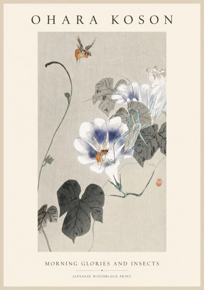 Ohara Koson Morning Glories and Insects No1 - Plakát