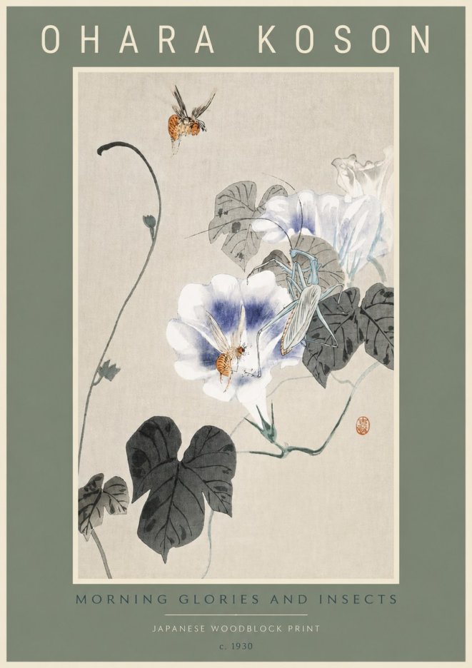 Ohara Koson Morning Glories and Insects No2 - Plakát
