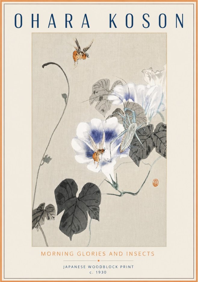Ohara Koson Morning Glories and Insects No3 - Plakát