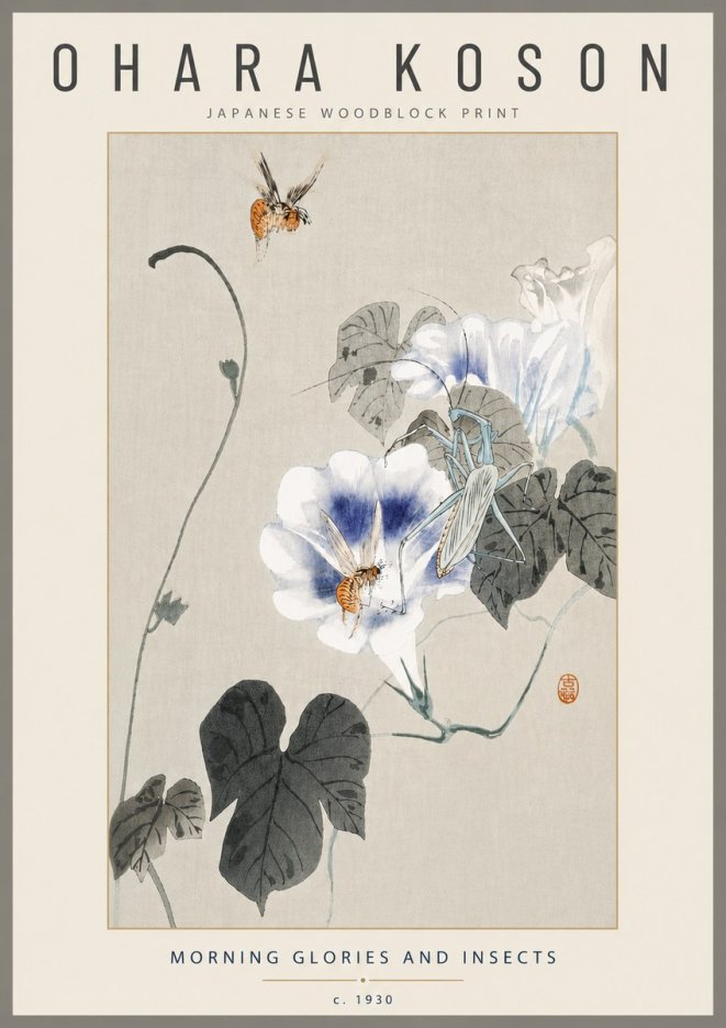 Ohara Koson Morning Glories and Insects No4 - Plakát