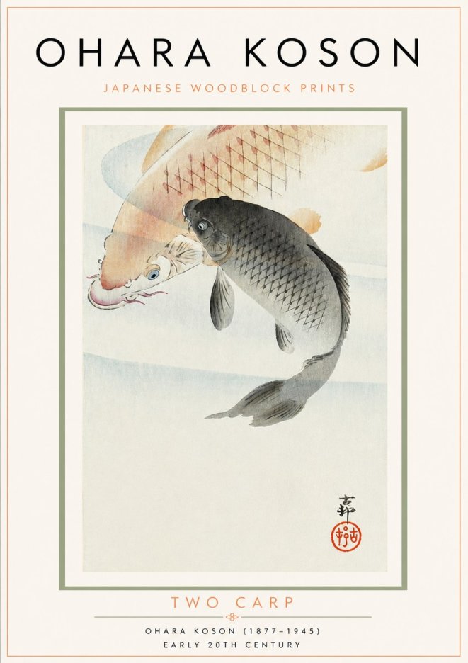 Ohara Koson Two Carp No3 - Plakát